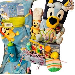 Bluey Trolley cart with 50 by 70 Sugar Bounce Blue with Bluey and Bingo plush